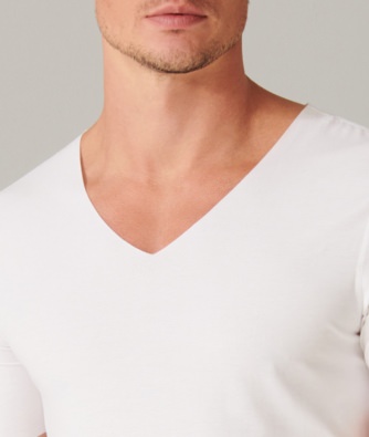 SCHIESSER Men's T-Shirt V-neck Laser Cut - white