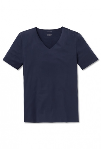 SCHIESSER Men's T-Shirt V-neck Laser Cut - blue