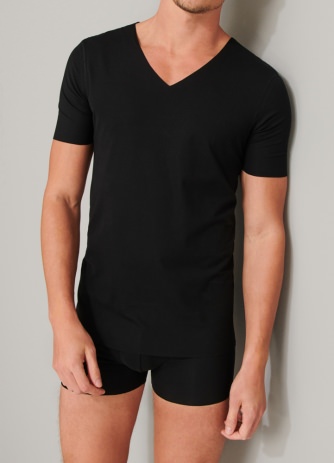 SCHIESSER Men's T-Shirt V-neck Laser Cut - black