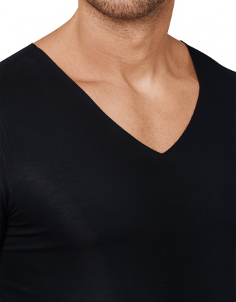 SCHIESSER Men's T-Shirt V-neck Laser Cut - black