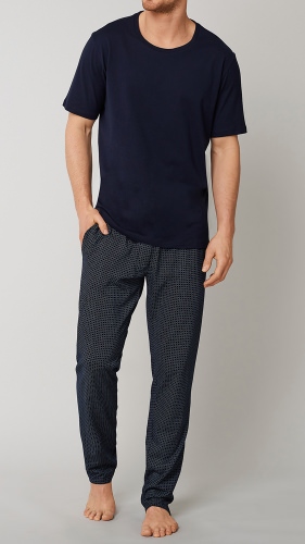 Schiesser Men's Sweatpants Mix & Relax - dark blue patterned