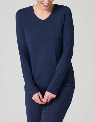 Damen Langarmshirt V Schiesser Mix & Relax - blau