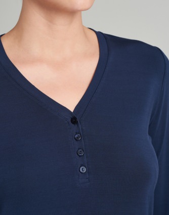 Damen Langarmshirt Knopfleiste Schiesser Mix & Relax - blau