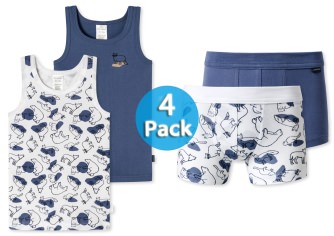 SCHIESSER Unterwsche Set 4er Pack Jungen Shorts und Shirts - wei und blau