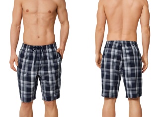 Schiesser Men's Pants Short Mix & Relax - dark blue plaid