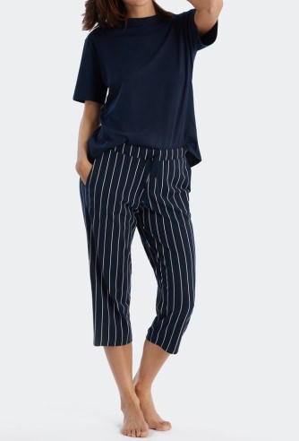 Ladies pants 3/4 long Schiesser Mix & Relax - dark blue striped