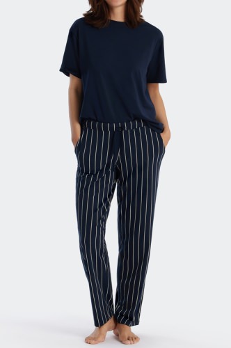 Ladies lounge pants long Schiesser Mix & Relax - dark blue striped