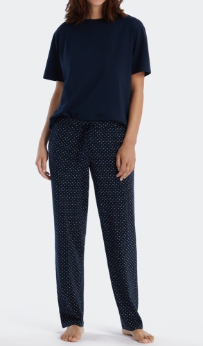 Ladies lounge pants long Schiesser Mix & Relax - dark blue dotted