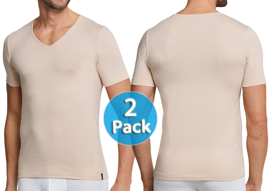 2er tiefer Schiesser Shirt weiß Pack 1/2 V-Ausschnitt